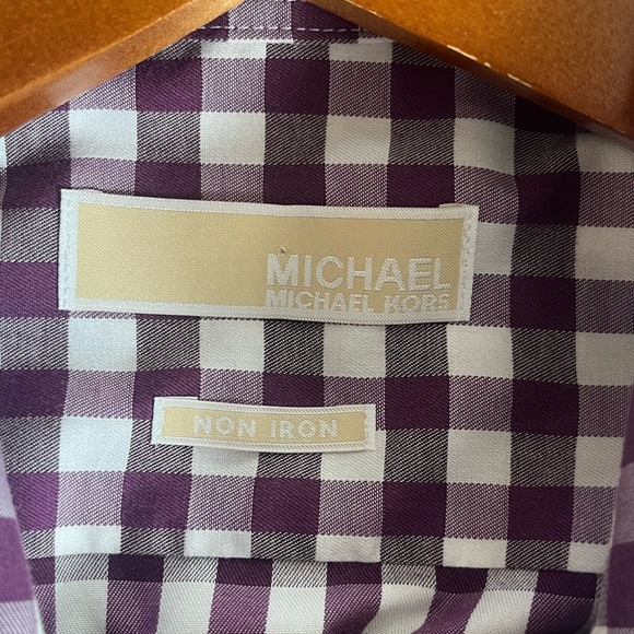 Michael Michael Kors Plum & White Plaid Dress Shirt Men’s Size 16 1/2 or 32/33 - Picture 10 of 14